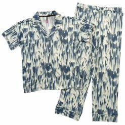 Pajamas Womens Vince Camuto Short Sleeve Notch Collar Stripe Pajama Set