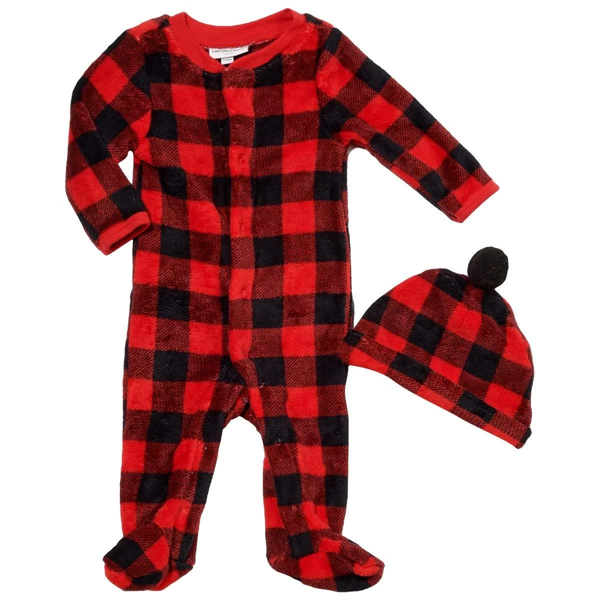 Pajamas Baby Boy (NB-9M) Emporio Baby Buffalo Plaid Sleeper Set - Red 3 Pajamas Baby Boy (NB-9M) Emporio Baby Buffalo Plaid Sleeper Set - Red