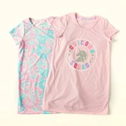 Pajamas Girls (7-16) René Rofé 2pk. Unicorn Squad Tie Dye Nightgowns
