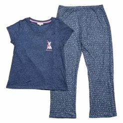 Pajamas Womens Laura Ashley® Peached Blue Heather Heart 2pc. Pajama Set