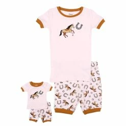 Pajamas Toddler Girl Leveret Girl & Doll Horse & Horseshoe Pajama Set