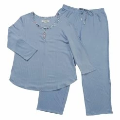 Pajamas Womens Ellen Tracy 3/4 Sleeve Henley Pajama Set - Lavender
