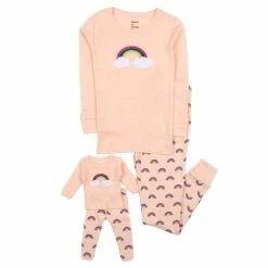 Pajamas Girls Leveret Girl And Doll Rainbow Pajama Set