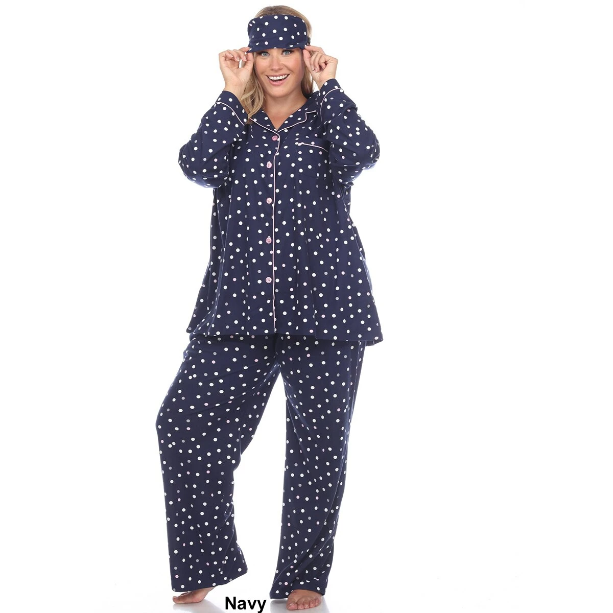 Pajamas Plus Size White Mark Dotted Long Sleeve 3pc. Pajama Set 8 Pajamas Plus Size White Mark Dotted Long Sleeve 3pc. Pajama Set - Image 6