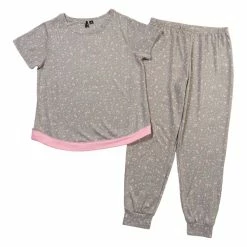 Pajamas Womens Kensie Short Sleeve Stars Hacci Joggers Pajama Set