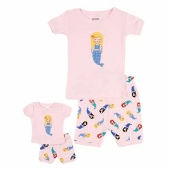 Pajamas Toddler Girl Leveret Girl And Doll Mermaid Print Pajama Set