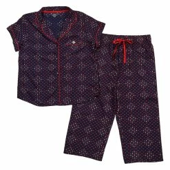 Pajamas Womens Tommy Hilfiger Notch Collar Capri Pajama Set -Hearts