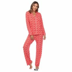 Pajamas Womens White Mark Long Sleeve Heart Print Pajama Set -Nautica Sales Store e1051b36 669a 4914 ad9f e072fd372917