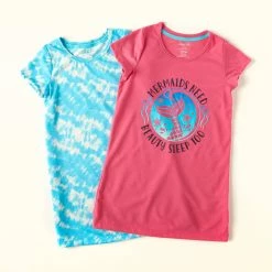 Pajamas Girls (7-16) René Rofé 2pk. Mermaids Tie Dye Nightgowns