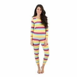 Pajamas Womens Leveret Colorful Striped Cotton Pajama Set