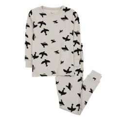 Pajamas Toddler Unisex Leveret Cotton Grey Birds Pajama Set