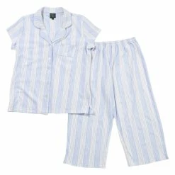 Pajamas Womens Laura Ashley® Short Sleeve Stripe Collar Capri Pajama Set