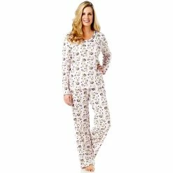 Pajamas Womens Karen Neuburger Henley Long Sleeve Berries Pajama Set