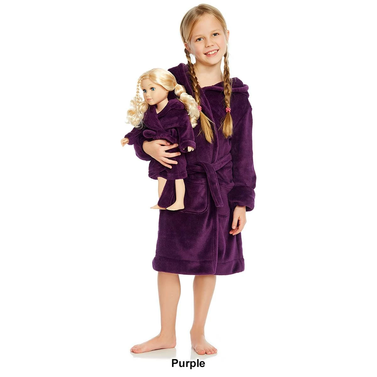 Pajamas Toddler Girl Leveret Girl And Doll Solid Fleece Hooded Robe 5 Pajamas Toddler Girl Leveret Girl And Doll Solid Fleece Hooded Robe - Image 3