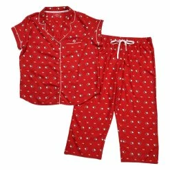 Pajamas Womens Tommy Hilfiger Notch Collar Capri Pajama Set - Heart Flags