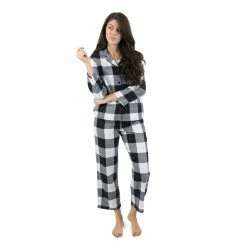 Pajamas Womens Leveret White Flannel Plaid Pajama Set