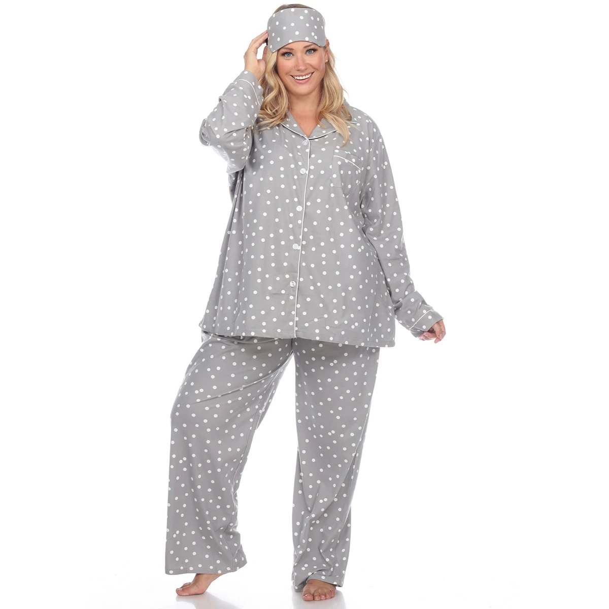 Pajamas Plus Size White Mark Dotted Long Sleeve 3pc. Pajama Set 3 Pajamas Plus Size White Mark Dotted Long Sleeve 3pc. Pajama Set