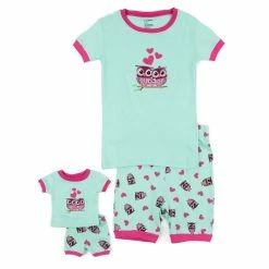 Pajamas Girls Leveret Girl And Doll Owl Shorts Pajama Set