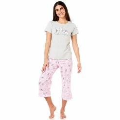 Pajamas Womens Laura Ashley® Short Sleeve Crew Neck Capri Pajama Set